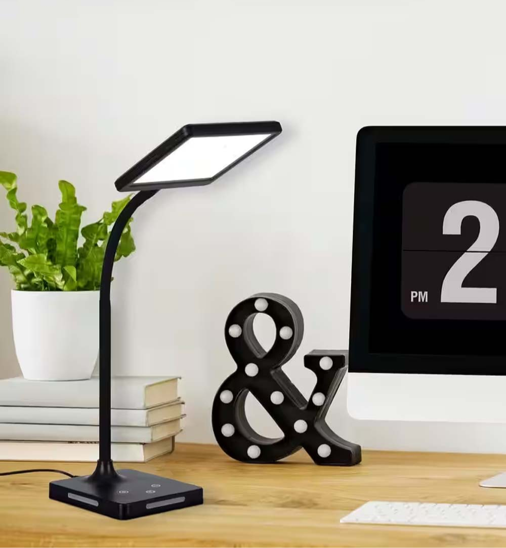 Brilli 21"H Charge Up Circadian LED Desk Lamp Black Finish with Touch Switch, Night Light on Base